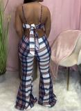 Sexy Plaid Spaghetti Strap Hollow Flared Jumpsuit NM-8348