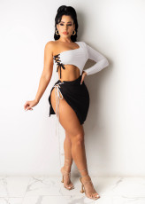 Sexy One Shoulder Lace Up Hollow Club Dress BS-1259