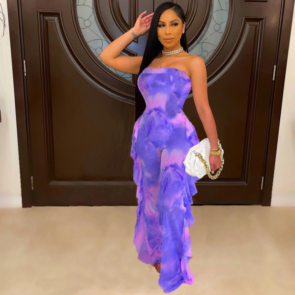 Sexy Print Mesh Tube Top Jumpsuits BN-9270