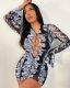 Sexy Printed Lace Up Hollow Flare Sleeve Mini Dress MDF-5224