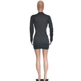 Sexy Solid Color Low-cut Long Sleeve Mini Dress BN-9268