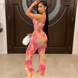 Sexy Print Mesh Tube Top Jumpsuits BN-9270