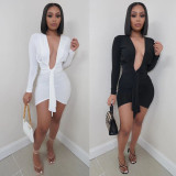 Sexy Solid Color Low-cut Long Sleeve Mini Dress BN-9268