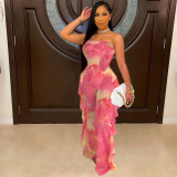 Sexy Print Mesh Tube Top Jumpsuits BN-9270