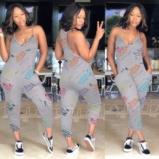 Casual Letter Print Pocket Jumpsuit NM-8350