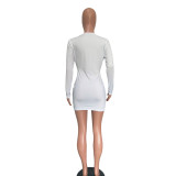 Sexy Solid Color Low-cut Long Sleeve Mini Dress BN-9268