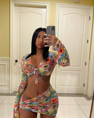 Floral Print Long Sleeve Mini Skirt 3 Piece Sets MDF-5225