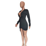 Sexy Solid Color Low-cut Long Sleeve Mini Dress BN-9268
