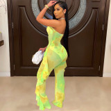 Sexy Print Mesh Tube Top Jumpsuits BN-9270