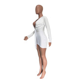 Sexy Solid Color Low-cut Long Sleeve Mini Dress BN-9268
