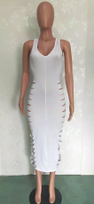 Sexy Solid Color Sleeveless Hole Long Dress BN-9271