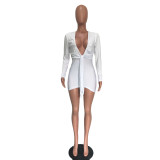 Sexy Solid Color Low-cut Long Sleeve Mini Dress BN-9268