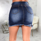 Plus Size Denim Ripped Bodycon Mini Skirt HSF-2420