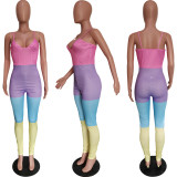 Contrast Color Spaghetti Strap Sexy Jumpsuit BGN-155