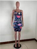 Fashion Printed Sexy Sling Mini Dress LUO-3158