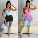 Contrast Color Spaghetti Strap Sexy Jumpsuit BGN-155