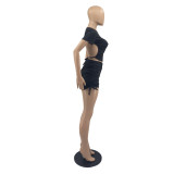 Solid Backless Rauched Two Piece Short Sets IV-8195