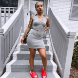 Solid V Neck Short Sleeve Mini Dress GLF-8141