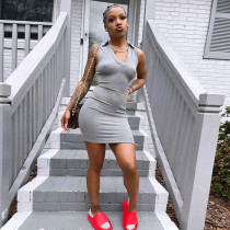 Solid V Neck Short Sleeve Mini Dress GLF-8141