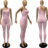 Solid One Shoulder Sleeveless Skinny Jumpsuits FSL-130