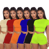 Solid Backless Rauched Two Piece Short Sets IV-8195