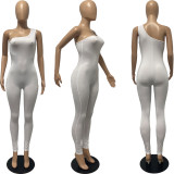 Solid One Shoulder Sleeveless Skinny Jumpsuits FSL-130