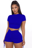 Solid Backless Rauched Two Piece Short Sets IV-8195