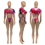 Sexy Tie Dye Print Short Sleeve Bodysuit GLF-8140