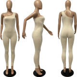 Solid One Shoulder Sleeveless Skinny Jumpsuits FSL-130