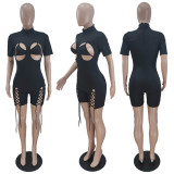 Sexy Short Sleeve Lace Up Slim Romper YNB-7162