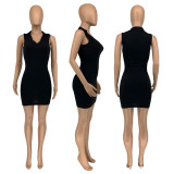 Solid V Neck Short Sleeve Mini Dress GLF-8141