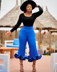 Solid Ruffled High Waist Wide Leg Capri Pants QY-5236
