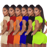 Solid Backless Rauched Two Piece Short Sets IV-8195