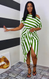 Plus Size Fashion Casual Striped Print Dress WAF-7166