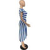 Plus Size Fashion Casual Striped Print Dress WAF-7166