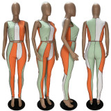 Sexy Contrast Color Vest And Pants Two Piece Sets XYF-9082