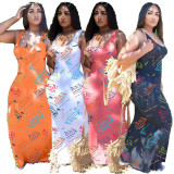 Fashion Sleeveless Letter Print Long Dress XYF-9095