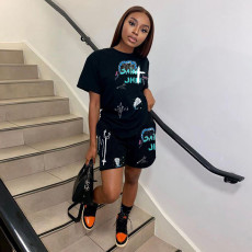 Casual Printed T Shirt And Shorts 2 Piece Suits YIBF-6057