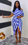 Plus Size Fashion Casual Striped Print Dress WAF-7166