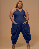Fashion Plus Size 5XL Solid Color Suspender Jumpsuit WAF-7167 