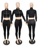 Solid Long Sleeve Zipper Two Piece Pants Set YIM-150