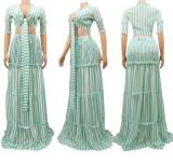 Sexy Striped Chiffon Long Skirt Two Piece Sets SFY-800
