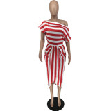 Plus Size Fashion Casual Striped Print Dress WAF-7166