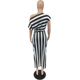 Plus Size Fashion Casual Striped Print Dress WAF-7166