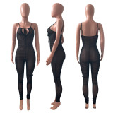 Sexy Mesh See Through Ruched Jumpsuit NIK-233