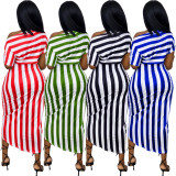 Plus Size Fashion Casual Striped Print Dress WAF-7166