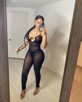 Sexy Mesh See Through Ruched Jumpsuit NIK-233