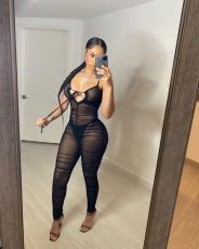 Sexy Mesh See Through Ruched Jumpsuit NIK-233