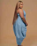 Fashion Plus Size 5XL Solid Color Suspender Jumpsuit WAF-7167 