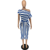 Plus Size Fashion Casual Striped Print Dress WAF-7166